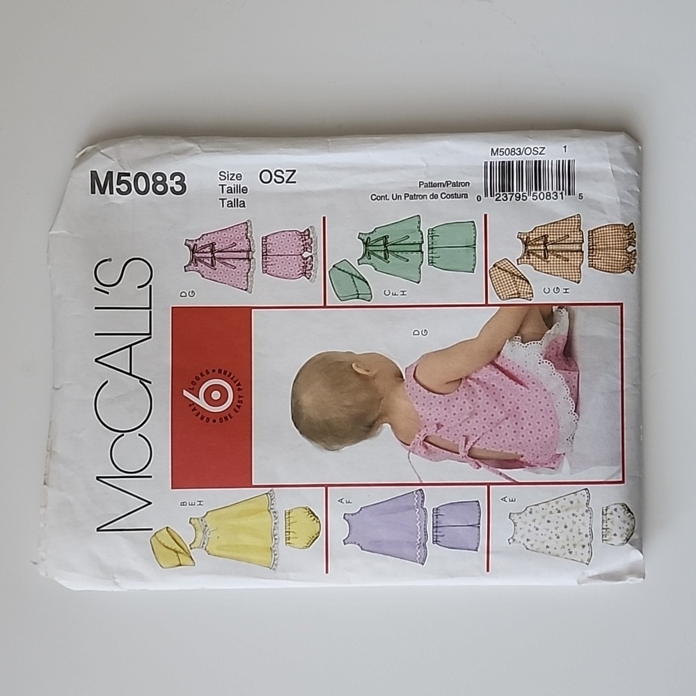 McCall's M5083 Infant Baby Dress, Top Shorts, Bloomers, Hat Sewing Pattern UNCUT